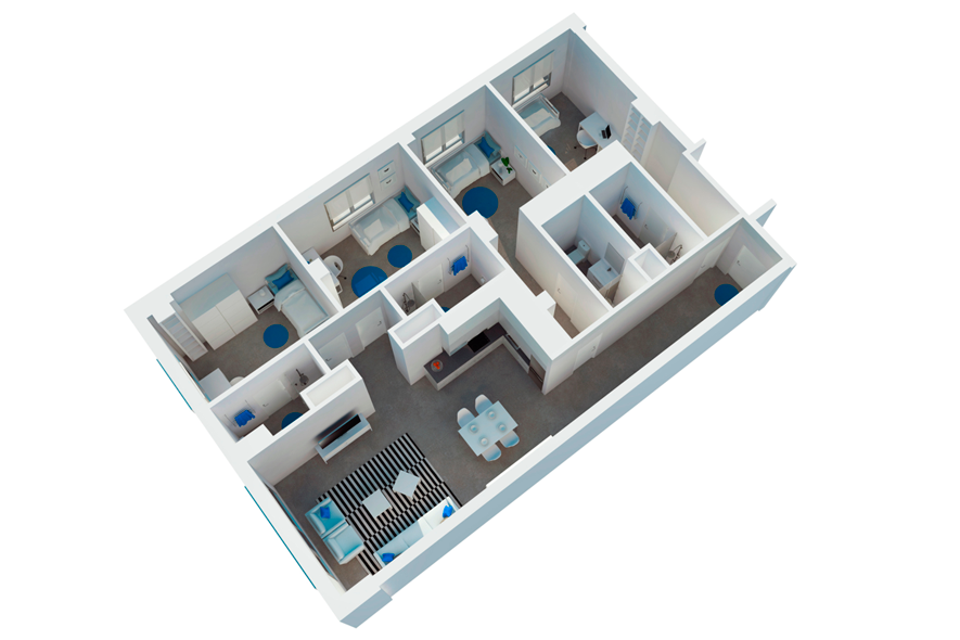 Ejemplo plano del apartamento de cuatro habitaciones